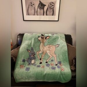 Vintage Disney Green Blanket with Bambi and Thumper Design